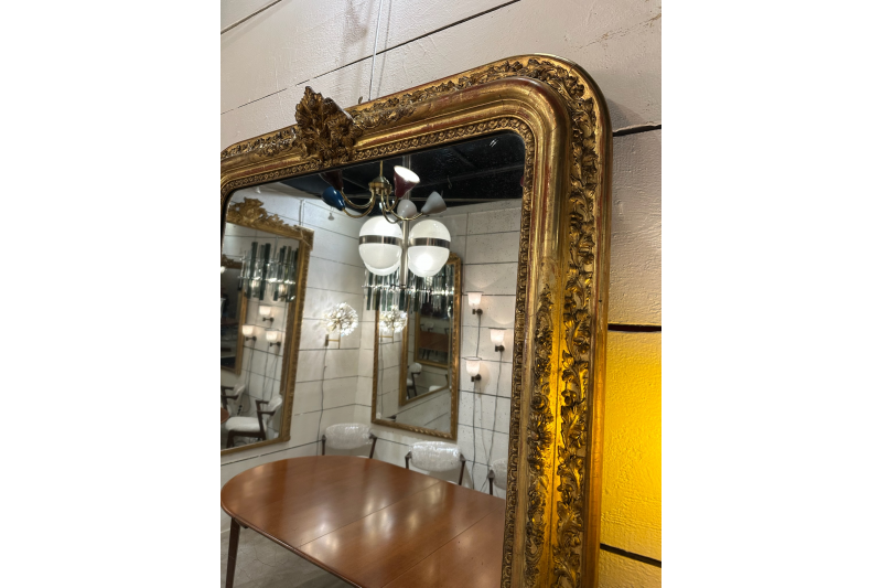 Miroir de cheminée français en bois et stuc doré du XIXe H. 144 cm
