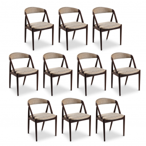 Set of 10 dark teak chairs by Kai...