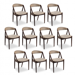 Set of 10 dark teak chairs by Kai...