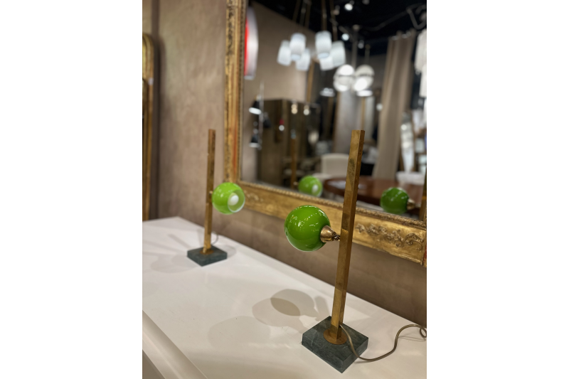 Pair of lamps in gilded brass and Murano glass - Italy 1970