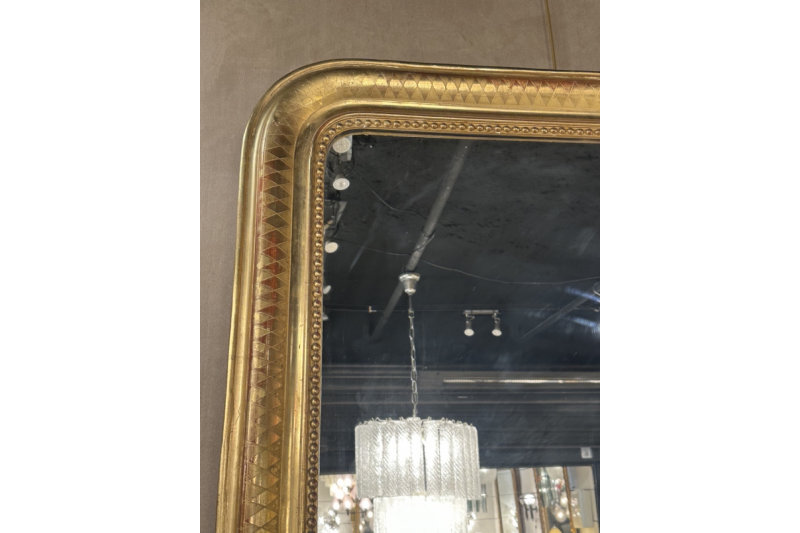 Miroir français en bois doré avec décor à croisillons du XIXème