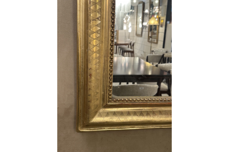 Miroir français en bois doré avec décor à croisillons du XIXème
