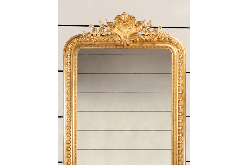 Miroir en bois doré et sculpté décor à godrons - Louis Philippe XIXe
