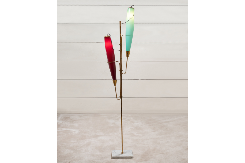 Grand lampadaire Italien bleu et rouge - 1970