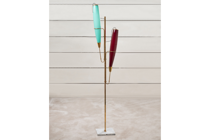 Grand lampadaire Italien bleu et rouge - 1970
