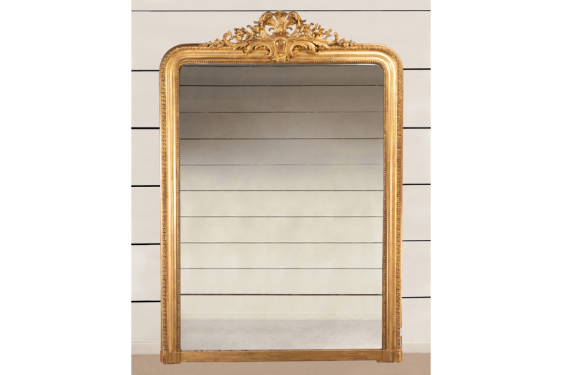 Elegant miroir de cheminée en bois doré, Louis Philippe XIXe, H.162 L.115