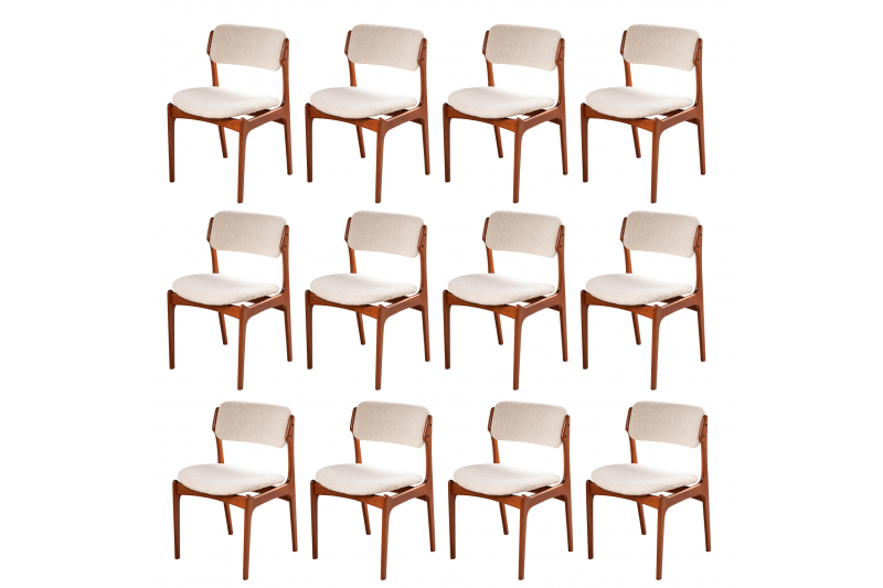 1960 large set of 12 dining chairs fully restored with a high end fabric and finish